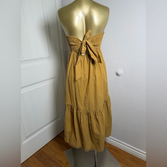 Anthropologie Maeve High-Low Strapless Gold Mustard Midi Dress XS - Picture 9 of 16